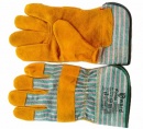 Арт. XY131 Перчатки комбинированные из спилка оранжевого цвета и красно-зеленой ткани, с мягким манжетом.